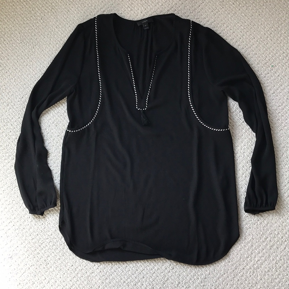 NWOT JCrew Black Tassel Tie Shirt - Size 6 Tall